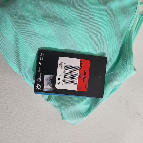 Nike Womens Tank Top Dri-Fit Striped With Shelf Bra Training Large Mint Green - Picture 13 of 14